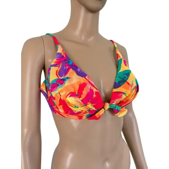 VTG 80s 90s Tropical Floral Boho Wire Bikini Top Multicolor 36D Made in USA - Picture 2 of 7